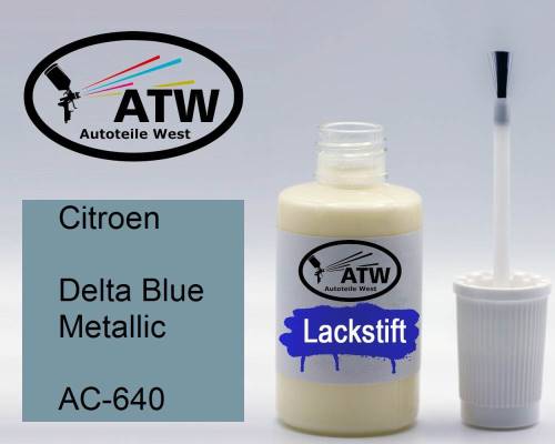 Citroen, Delta Blue Metallic, AC-640: 20ml Lackstift, von ATW Autoteile West.